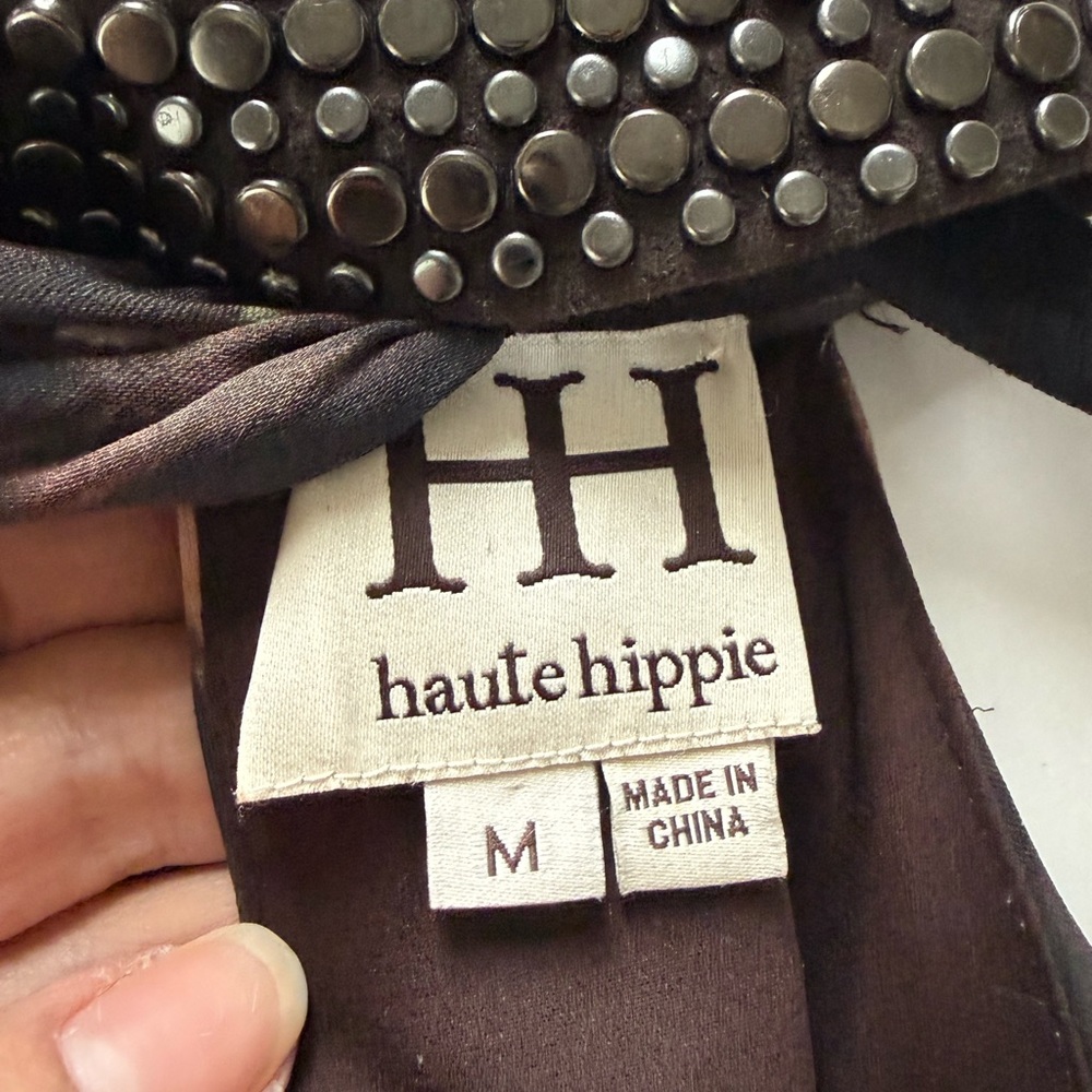 Haute Hippie Silk Studded Halter Dress Flowy Print M - Picture 6 of 10